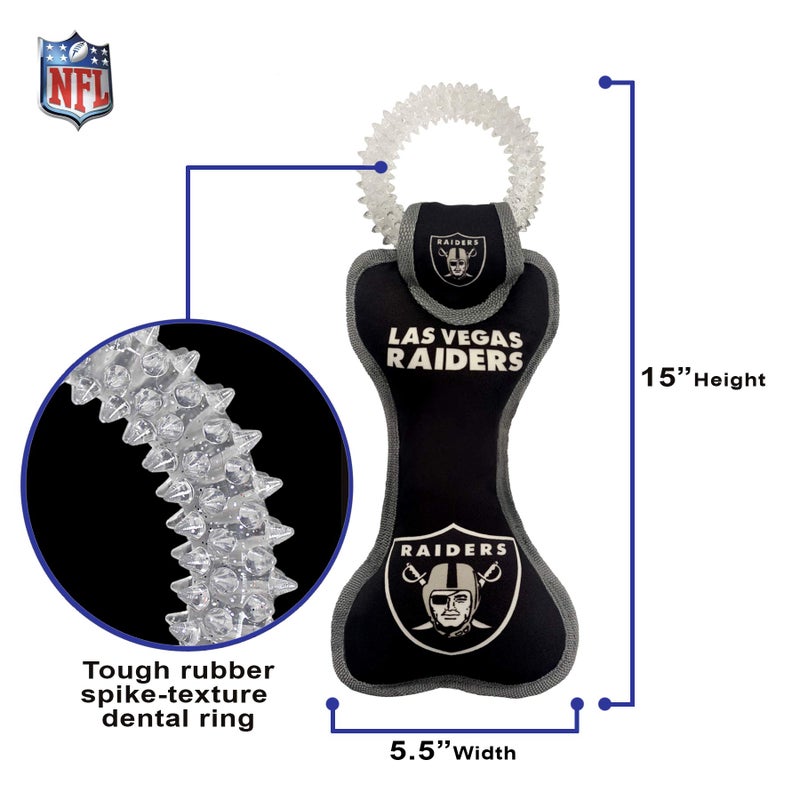 Pets First NFL Las Vegas Raiders Football Dental Tough Dog TUG Bone Toy with Built-in Squeaker Attached to a Safe Rubber Teething Toothbrush PET Toy, Team Color, (OAK-3310), 14 x 5 - Image 5
